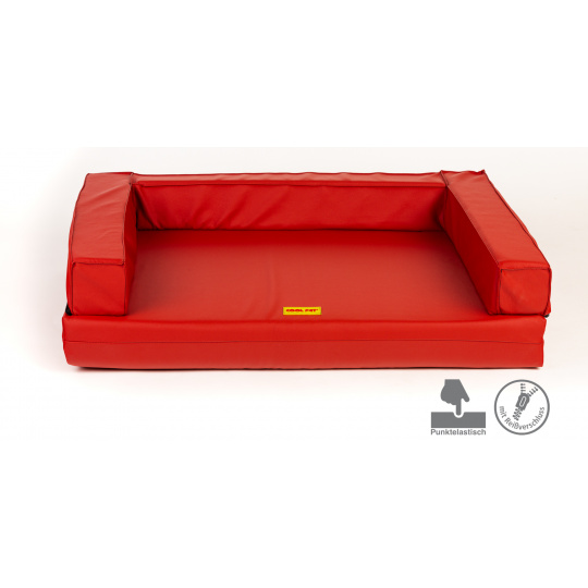 Letto ortopedico per animali, con bordo imbottito - ecopelle rossa