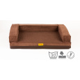 Letto ortopedico, 5 dimensioni, bordo imbottito in schiuma memory alta 10 cm, velluto marrone/pelle ecologica marrone
