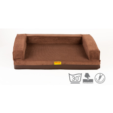 Letto ortopedico, 5 dimensioni, bordo imbottito in schiuma memory alta 10 cm, velluto marrone/pelle ecologica marrone Letto ortopedico, 5 dimensioni, bordo imbottito in schiuma memory alta 10 cm, velluto marrone/pelle ecologica marrone