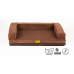 Letto ortopedico, 5 dimensioni, bordo imbottito in schiuma memory alta 10 cm, velluto marrone/pelle ecologica marrone
