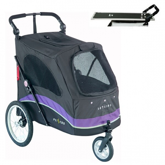 Petstro passeggino con tavolo da toelettatura grande - colore nero/viola + tappetino in lana d'agnello gratuito