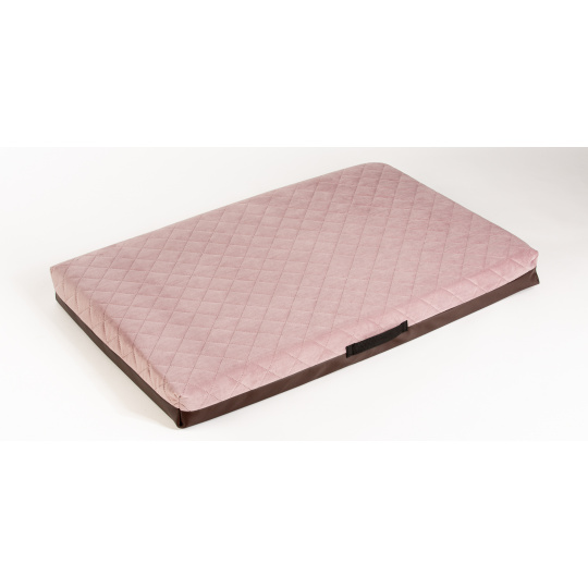 Cuccia ortopedica - velluto trapuntato rosa antico/fondo in ecopelle marrone