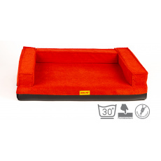 Letto ortopedico, bordo imbottito - velluto rosso/ecopelle rossa Letto ortopedico, bordo imbottito - velluto rosso/ecopelle rossa