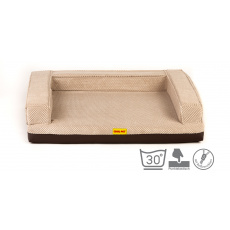 Letto ortopedico, bordo imbottito - velluto beige/ecopelle marrone Letto ortopedico, bordo imbottito - velluto beige/ecopelle marrone