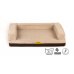 Letto ortopedico, bordo imbottito - velluto beige/ecopelle marrone