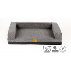 Letto ortopedico, con bordo imbottito - velluto grigio/ecopelle grigia, Letto ortopedico, con bordo imbottito - velluto grigio/ecopelle grigia,