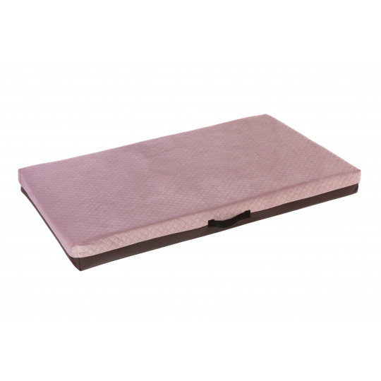 Cuccia ortopedica - velluto trapuntato rosa antico/fondo in ecopelle marrone